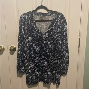 Style & Co. Blue and White Wrap Blouse Relaxed Fit